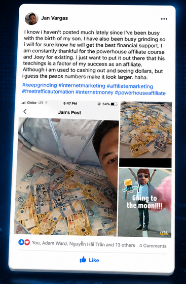 Jan Vargas Facebook post about Powerhouse Affiliate success